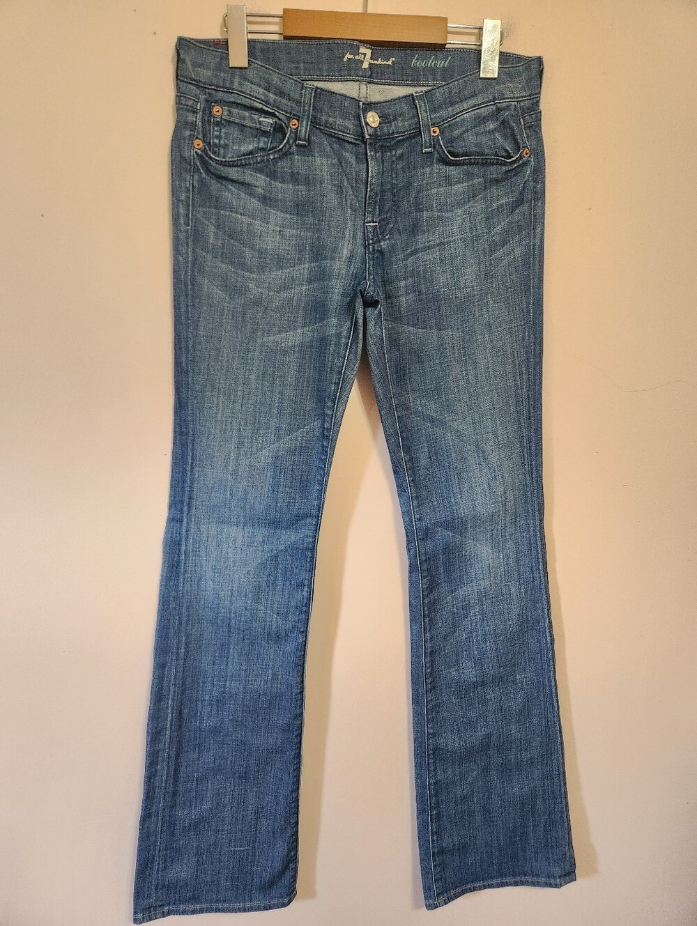 Vintage Y2K 7 For All Mankind Low Rise Bootcut Jeans Mid Wash Denim McBling 29